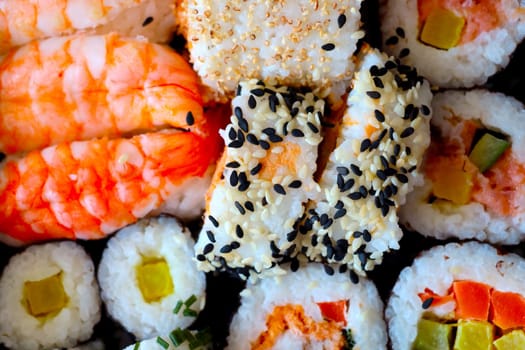 Top view of delicious sushi, Japanese food