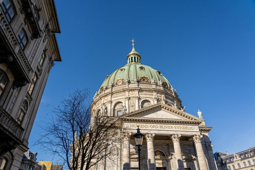 Copenhagen, Denmark. - February 26, 2022: Exterior view Frederik's Church also known as Marble Church.