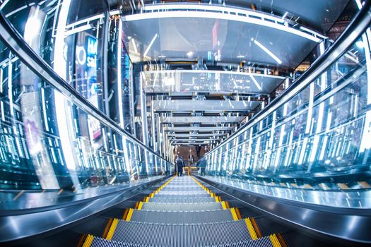 Modern escalator. Shooting Location: Tokyo metropolitan area