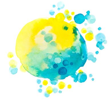 Abstract watercolor gradient blue and yellow drops background