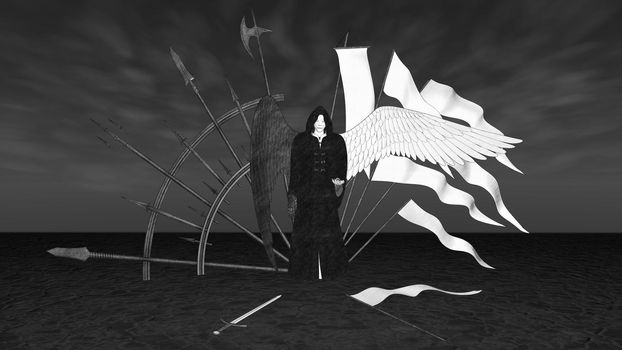 Angel or Devil mythical wingled creature 3d render Illustration