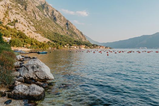 Oyster farm in the Bay of Kotor, Montenegro. High quality photo