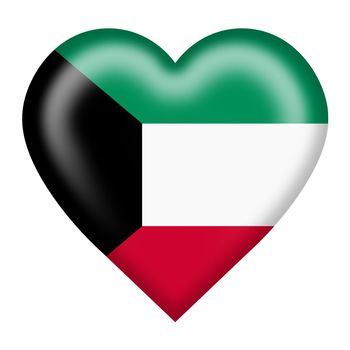 A Kuwait flag heart button isolated on white with clipping path 3d illustration