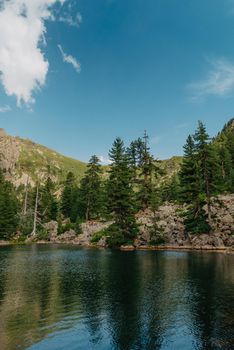 Majestic mountain lake. scenery of high mountain with lake and high peak.