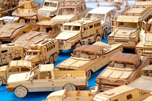 Wroclaw, Poland, August 15, 2021 beautiful 3d wooden car models
