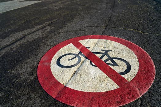 No cycling sign painted on the ground