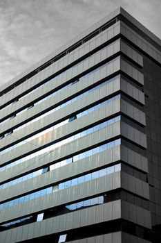 Rectilinear and geometric facade with glass windows