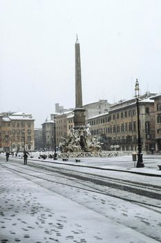 old picture (1985) of unusual snowfall in Rome - Navona Square - Vatican - Rome - Lazio - Italy