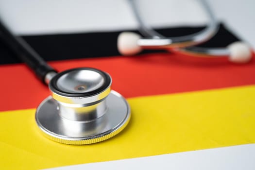 Black stethoscope on Germany flag background, Business and finance concept.