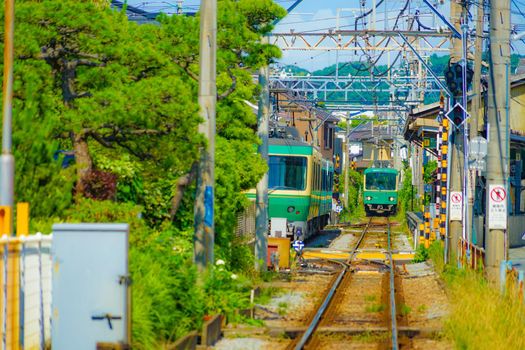 Enoshima Electric Railway (Eno) and Line. Shooting Location: Kamakura City, Kanagawa Prefecture