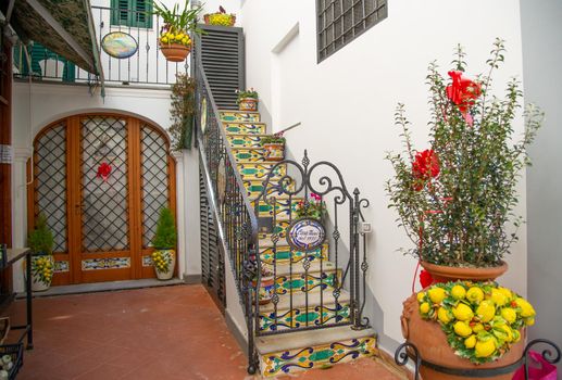 Colorful buildings in Positano Italy in colors specific to the area