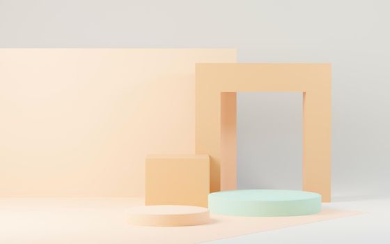 3d render abstract display podium platform for  product presentation and advertising. Minimal scene backdrop with clean design. Vacant pedestal for mock up. Empty stage with pastel color for cosmetic.