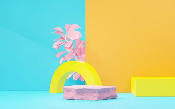 3d render abstract display podium platform for  product presentation and advertising. Minimal scene backdrop with clean design. Vacant pedestal for mock up. Empty stage with pastel color for cosmetic.