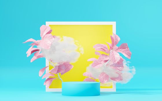 3d Mock up podium with minimal clean design. Pedestal stage for product and cosmetic presentation. Abstract colorful scene for advertising. Sale promotion background.