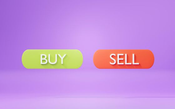 3d render of buy and sell buttons for trading on stock or cryptocurrency market. Trader theme design.