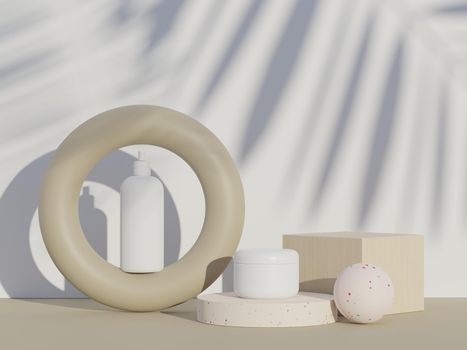 3d render of blank cosmetics skincare product or packaging for mock up. Terrazzo design. Beauty soap and spa concept. Lotion oil moisture for skin health. Premium and luxury design for branding.