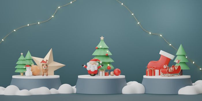 3d Display scene for product and cosmetic presentation with Merry Christmas and Happy new year concept. Modern geometric. Platform for mock up and showing brand.