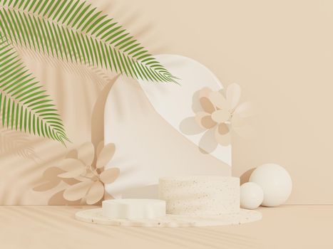 3d abstract white platform showcase for product and cosmetic presentation with terrazzo idea concept. Minimal Podium for mock up and advertising. Render geometric design scene for web banner.