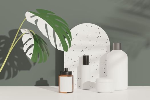 3d render of blank cosmetics skincare product or packaging for mock up. Terrazzo design. Beauty soap and spa concept. Lotion oil moisture for skin health. Premium and luxury design for branding.