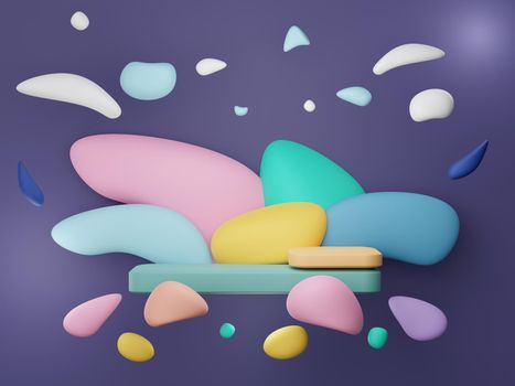 3d render illustration of minimal geometric shapes. Floating fluffy stylish art design. Cute objects on pastel background.