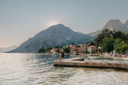 Fishing boat on an oyster farm in the Bay of Kotor, Montenegro. High quality photo.