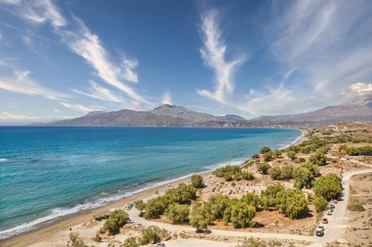 Famous Komos beach in Crete island of Greece