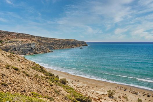 Famous Komos beach in Crete island of Greece