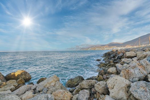 rocky beach at a luxury hotel in Crete, Greece