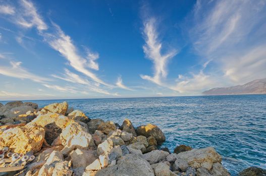 rocky beach at a luxury hotel in Crete, Greece