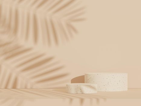 3d abstract white platform showcase for product and cosmetic presentation with terrazzo idea concept. Minimal Podium for mock up and advertising. Render geometric design scene for web banner.