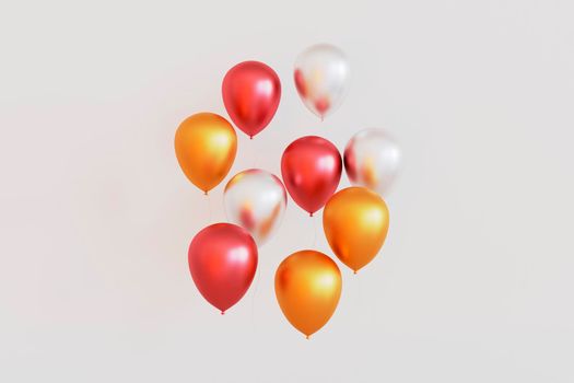 Set of colorful balloons with empty space for text. Realistic background for birthday, anniversary, wedding, holiday congratulation banners. Festive template for social media. 3D illustration.