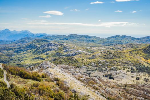 Summer mountain landscape at national park Lovcen, Montenegro. Sunny summer day.