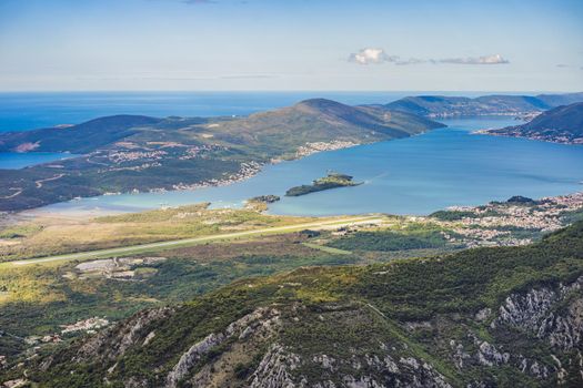 Montenegro. Bay of Kotor, Gulf of Kotor, Boka Kotorska and walled old city. Fortifications of Kotor is on UNESCO World Heritage List since 1979.