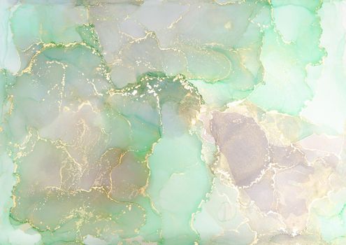 Green, pink and gold alcohol ink splash, liquid flow texture paint, luxury abstract digital paper fine art pattern, wallpaper. Handmade illustration