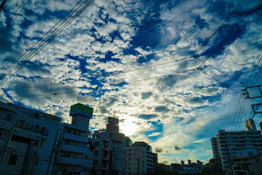 Yokohama cityscape and autumn sky. Shooting Location: Yokohama-city kanagawa prefecture