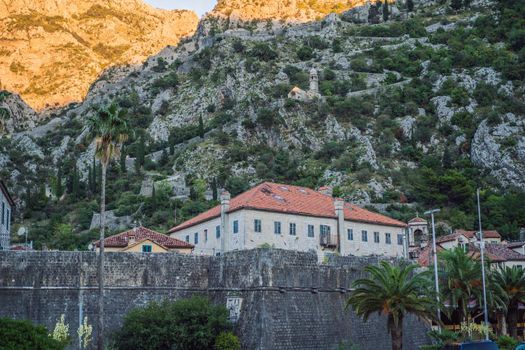 Colorful street in Old town of Kotor on a sunny day, Montenegro.