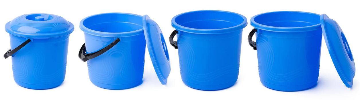 Plastic bucket group with handle isolated on white background