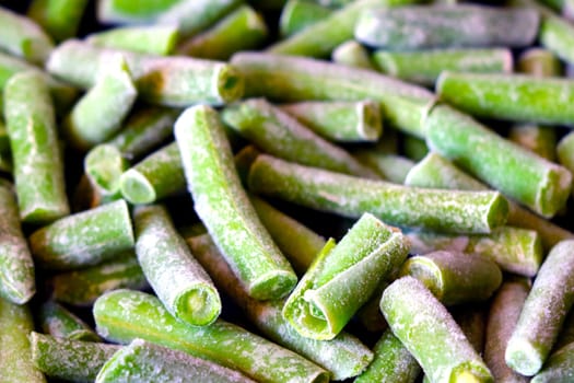 Close-up of frozen green beans. Healthy vegetables