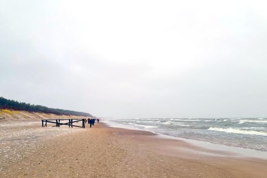 View of the cold Baltic Sea in winter. Sea coast, beach