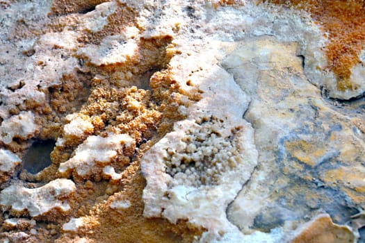 Close-up of dried salt and water, an environmental problem