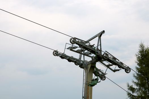 Close-up of an old non-working lift in the mountains