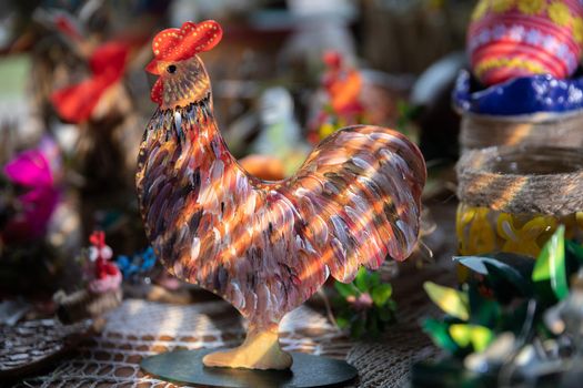 Hand-painted rooster as home decoration for Easter. Polish folk masterpiece.