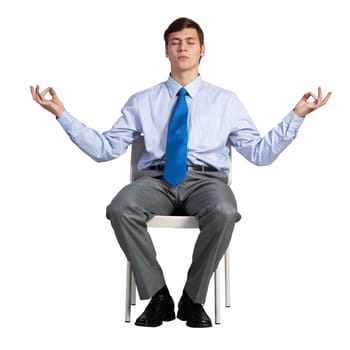 businessman on a chair, isolated over white background