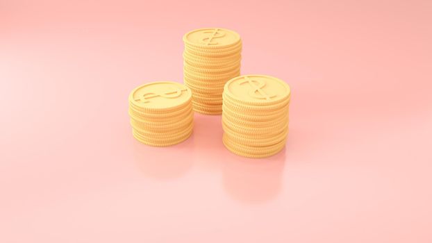 3D Gold Coins Stack on pink background, 3D coins icon for web banner, and mobile application icon. 3D render illustration. High quality photo