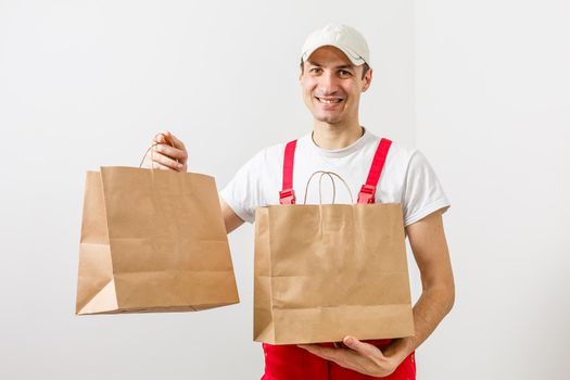 man with food delivery packages.