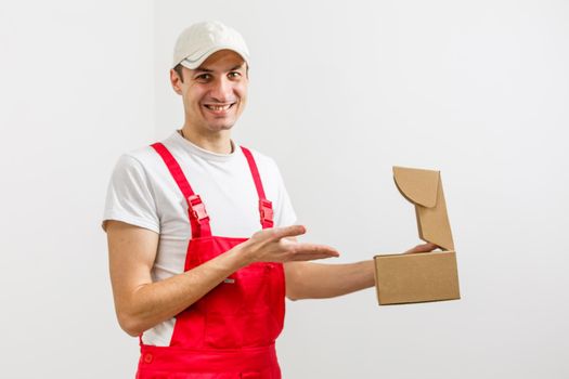 man with an open box.