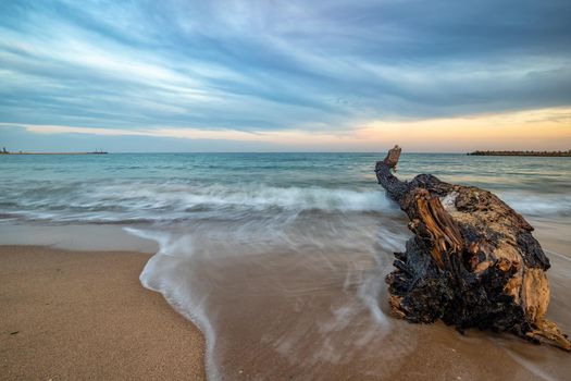 Seascape, Superb long exposure seascape with a log