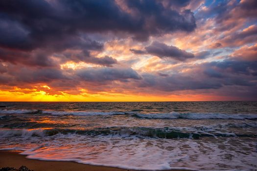 Sunrise over the sea. Long exposure