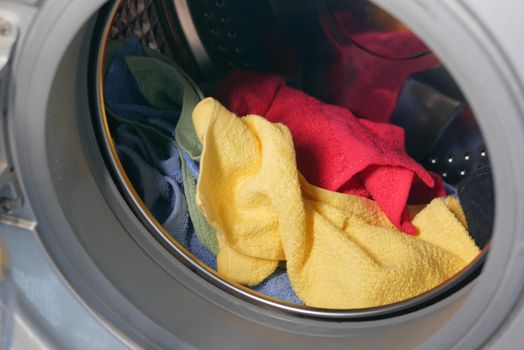 close up of cloths in a washing machine