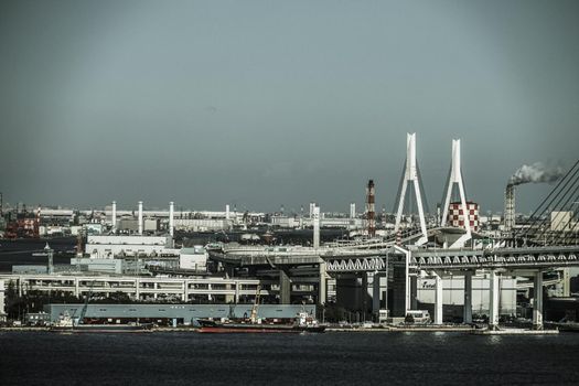 The city of Yokohama seen from Marine Tower (Monochrome). Shooting Location: Yokohama-city kanagawa prefecture
